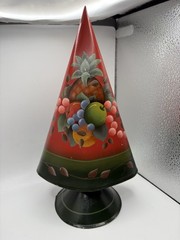 Vintage Toleware Topiary Tree Metal Painted Pineapple Fruit Grapes Home Decor