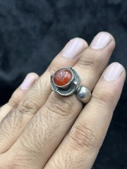 Rare Islamic Sliver Ring From Afghanistan With Islamic Writing Carnelian Stone