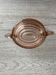 Vintage Unbranded Pink Ribbed Glass Candy Dish Oval Shape Double Handle