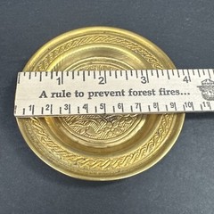 Vtg Brass Trinket 4” Dish Ornate Etched Bird Motif Asian Coaster Oriental Flower