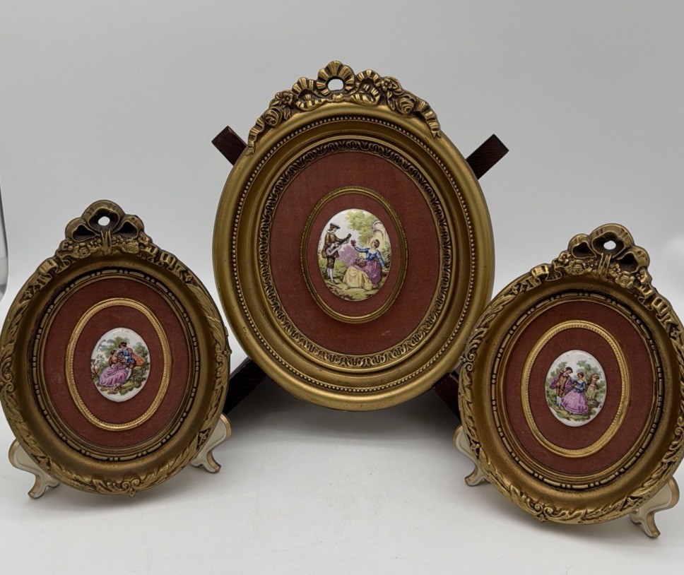 Set of 3 B&S Creations New York Porcelain Cameo Courting Couples In Gold Frames