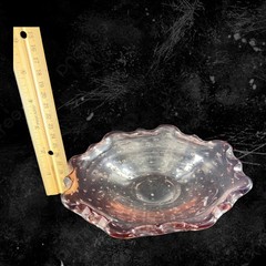 Hand Blown Art Glass Dish Bowl Ruffled Edges Purple Amethyst Glass Bullicante