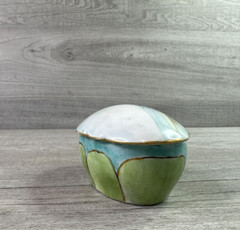 Unbranded Oval Porcelain Glass Trinket Dish Greens Blues 4″
