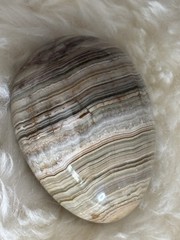 Marble Alabaster Carved Polished Egg Stripey Art Decor Paperweight 3″ Long