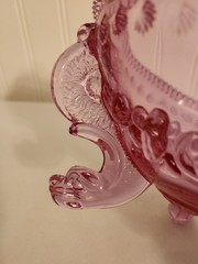 Westmoreland Argonaut Shell & Dolphin 3 Footed Pink / Purple Glass Covered Dish
