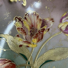 GDA Antique France Porcelain Limoges Hand Painted Tulips Green Gold Art Nouveau