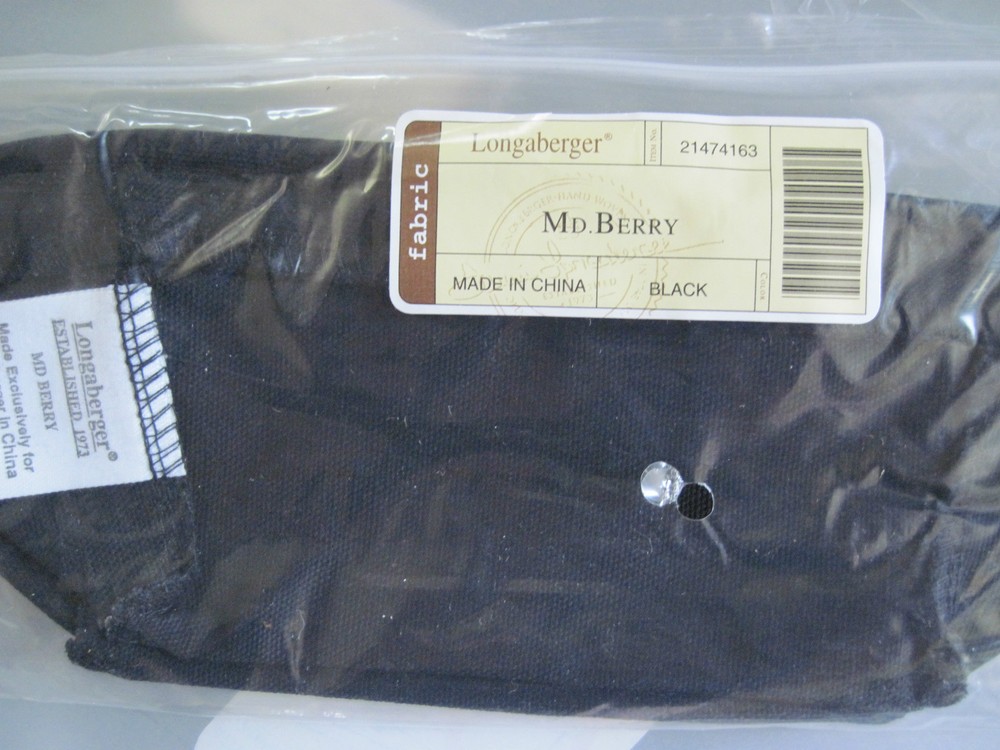 Longaberger~ BLACK Fabric Liner (ONLY)for MEDIUM BERRY Basket New In Package