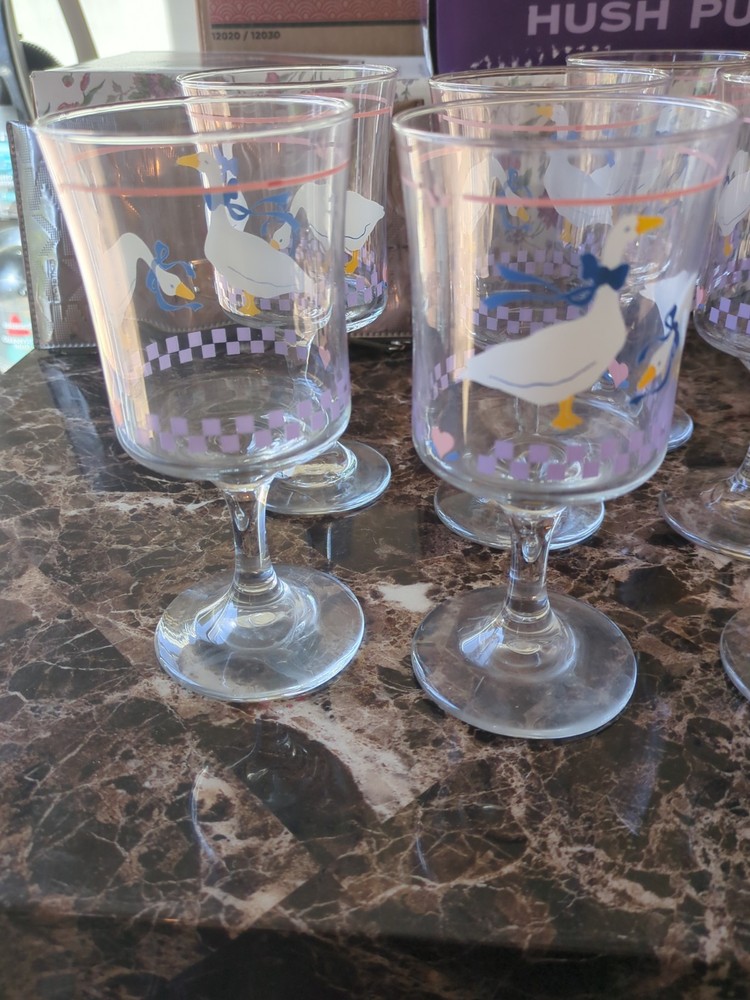 AUNT RHODY GOOSE STEM GLASSES 10 oz. VINTAGE Set of 5 EXCELLENT CONDITION