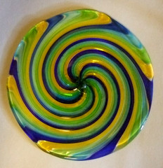 Murano Italian Art Glass Disc Hand Blown Swirls Retro Look