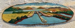 Panama Canal Wall Wood Slice Lot of 5 Decor 3D Relief Carved Painted Scenes