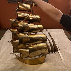 VINTAGE LARGE DEMOTT SHIP SCULPTURE HANDMADE MODERNIST SAIL SHIP SIGNED ORIGNAL
