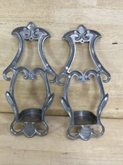Vintage MCM Set OF 2 Cast Aluminum Wall Candle Holders PRINCETON INDIANA CO. PIC