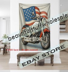 Motorcycle tapestry vintage road americana art 39X59 in