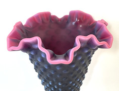RARE Signed Fenton Deep Plum Satin Finish Hobnail 8″ Trumpet Vase