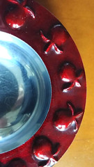 Yair Emanuel Red Enamel & Cast Aluminum Bowl Pomegranate Design Signed