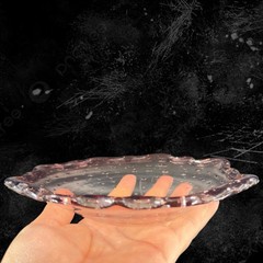 Hand Blown Art Glass Dish Bowl Ruffled Edges Purple Amethyst Glass Bullicante