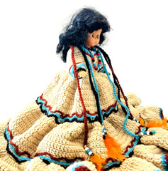 Vtg Fibre Craft Materials Doll w/ Traditional Folk Crochet w/ Beads Dress 1988