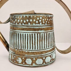 VTG Metal Copper Watering Can Decor Green Verdigris Teal Patina 0.5 Gal 12″
