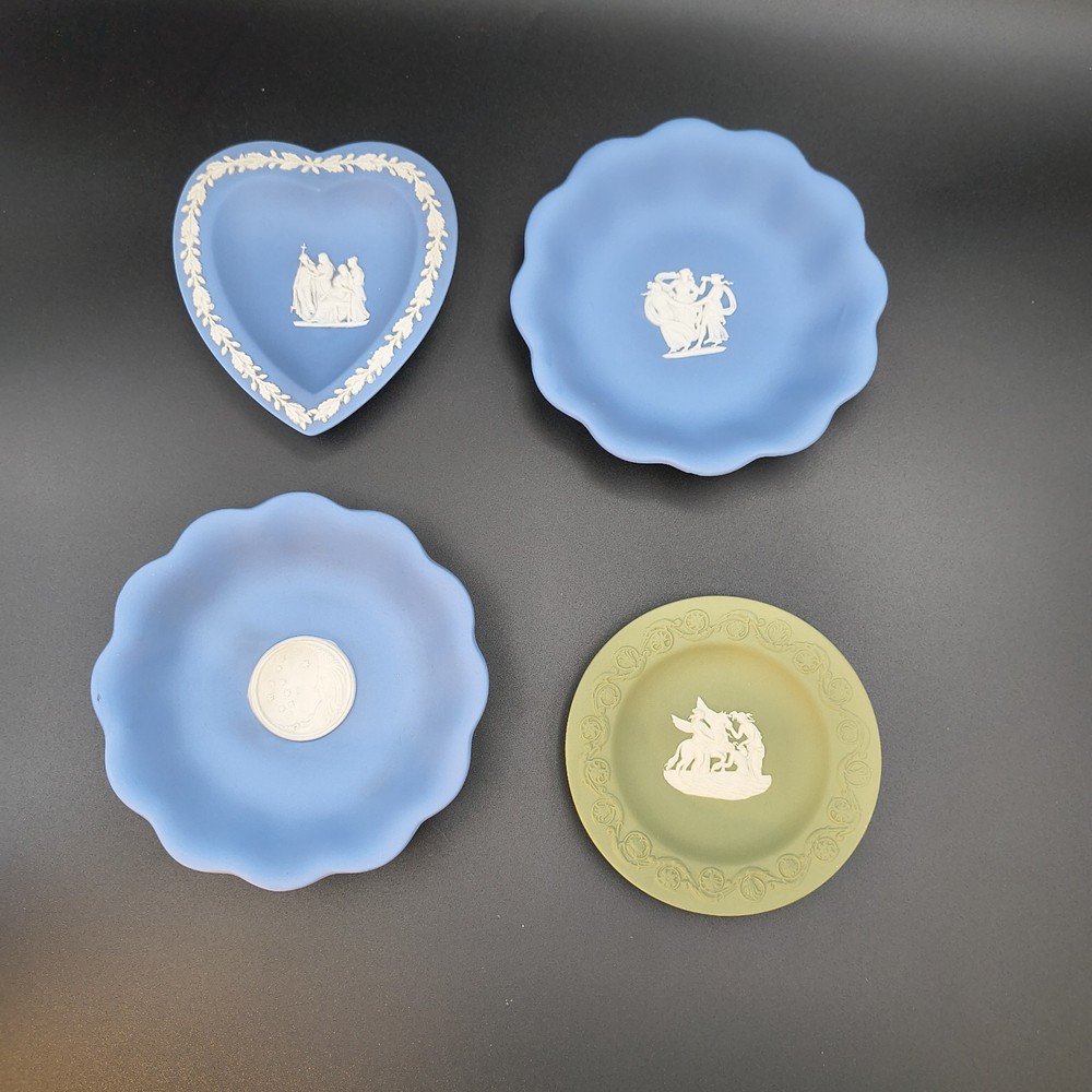 Wedgwood Jasperware Trinket Dishes Bowls Blue & Green Vintage Lot Of 4 Vintage