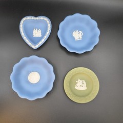 Wedgwood Jasperware Trinket Dishes Bowls Blue & Green Vintage Lot Of 4 Vintage