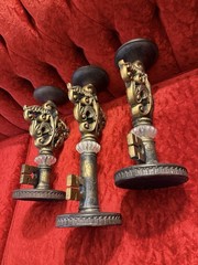 Ornate Rococo Victorian Hollywood Regency Style Gold Key Candle Holders Set Of 3