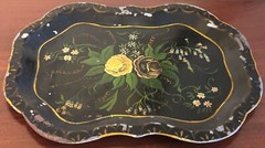 Antique 1850’s Small Metal Floral Toleware Dresser Tray With Scalloped Edges