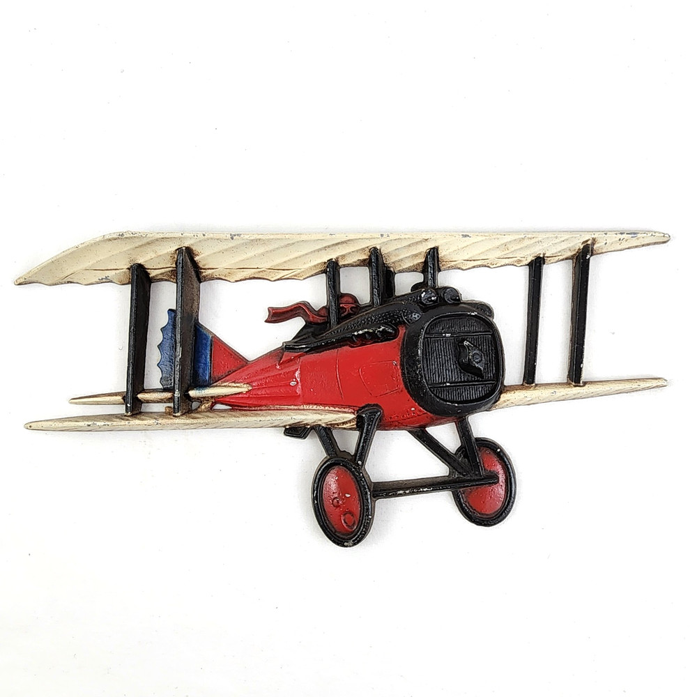 Vintage 1975 Homco WWI Red Biplane Fighter Metal Wall Hanging Decor 1232 BX C