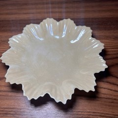 Belleek TRINKET DISH 6” Leaf Plate Star Mark Green Luster Ireland Vintage