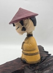 Vintage 1950’s CDGC Asian Female Bobblehead Red Hat Yellow Cloting Japan *read