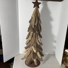 27” Driftwood Christmas Tree Hand Crafted Wood with Metal Star Folkart Rustic