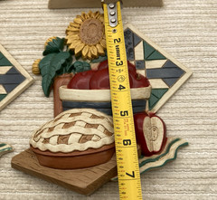 4 Vintage Home Interiors Kitchen Wall Art Plaques Pie Apples Teapots Sunflowers