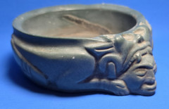 PRE COLUMBIAN AZTEC JADE OFFERING CONTAINER WITH TWO WARRIORS,EAGLE &JAGUAR