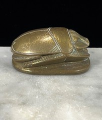 Brass Egyptian Scarab Beetle Hieroglyphics base Paperweight 3.5” Heavy VTG