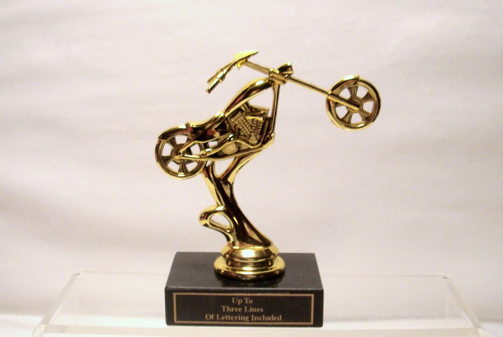 MOTORCYCLE TROPHY, BIKE AWARD, MOTORCYCLE SHOW CHOPPER WHEEL UP