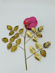 Vintage Home Interiors HOMCO Pink Rose Brass Leaves 3D Metal Wall Decor Set of 2