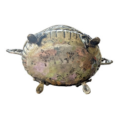 Vintage Floral Footed 2 handed Bowl Hammered Metal Rococo Revival Style