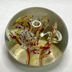 Hand Blown Art Glass Paperweight Orange Yellow White Abstract Art Glass Eye-Like