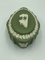 Vintage Wedgewood Green Jasperware Cherub Cameo Trinket Dish 5” England