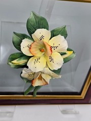 VTG Capodimonte Porcelain 3D Flowers Framed Made in Italy Signed Carlo Lowastano