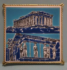 Vintage Decorative Art Tile Trivet Made in Greece By Philkeram Johnson 6″ X 6″