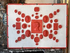 Set of Three Grand Tour Neoclassical Vintage Red Plaster Cast Waxed Intaglio set