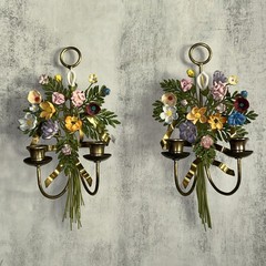 Vintage Italian Tole 13” Flower Wall Sconce (Set Of 2)
