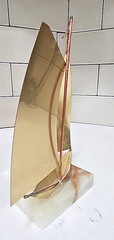 Unbranded Brass & Copper Sail Boat Sculpture on Marble Base Eagle Isaiah 40:31