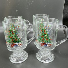 Luminarc Noel 10oz Pedestal Footed Glasses Cups Set 4 New In Box Vintage Decor