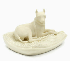 Vintage Belleek Boxer Dog Figurine, Parian Porcelain Hallmark, 6th Mark Ireland