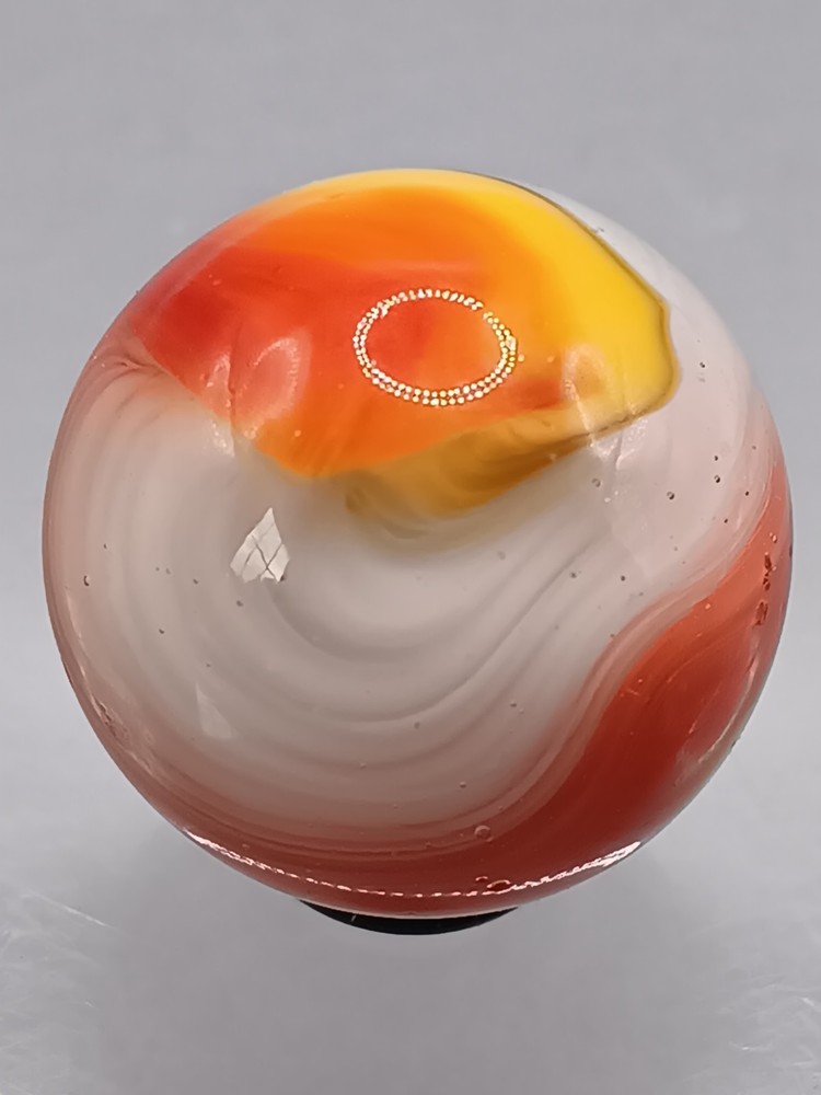.76″ Akro Corkscrew Popeye Red, Yellow, White Shooter Marble- #CE136