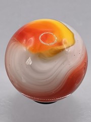 .76″ Akro Corkscrew Popeye Red, Yellow, White Shooter Marble- #CE136