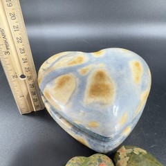 Vintage Hand Made Carved Jasper Heavy Stone Marble Heart Trinket Holder W Hearts