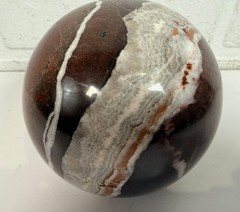 Large Zebra Jasper Sphere, Iron Red Banded Stone Orb.