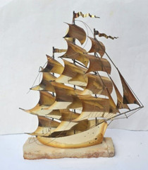 VINTAGE LARGE DEMOTT SHIP SCULPTURE HANDMADE MODERNIST SAIL SHIP SIGNED ORIGNAL